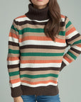 Contrast Stripes Turtleneck Long Sleeve Sweater