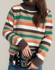 Contrast Stripes Turtleneck Long Sleeve Sweater