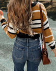 Contrast Stripes V Neck Long Sleeve Sweater