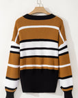 Contrast Stripes V Neck Long Sleeve Sweater