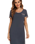 Contrast Trim Pocketed Round Neck Lounge Dress