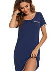 Contrast Trim Pocketed Round Neck Lounge Dress