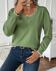 Contrast Trim Quarter Zip Long Sleeve Knit Top