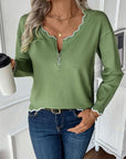 Contrast Trim Quarter Zip Long Sleeve Knit Top