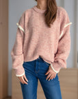 Contrast Trim Round Neck Dropped Shoulder Sweater