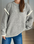 Contrast Trim Round Neck Dropped Shoulder Sweater