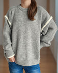 Contrast Trim Round Neck Dropped Shoulder Sweater