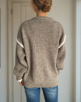 Contrast Trim Round Neck Dropped Shoulder Sweater