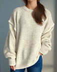 Contrast Trim Round Neck Dropped Shoulder Sweater