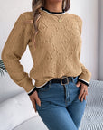 Contrast Trim Round Neck Long Sleeve Sweater