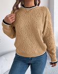 Contrast Trim Round Neck Long Sleeve Sweater