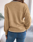 Contrast Trim Round Neck Long Sleeve Sweater