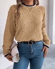 Contrast Trim Round Neck Long Sleeve Sweater