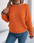 Contrast Trim Round Neck Long Sleeve Sweater