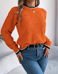 Contrast Trim Round Neck Long Sleeve Sweater