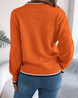 Contrast Trim Round Neck Long Sleeve Sweater