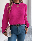 Contrast Trim Round Neck Long Sleeve Sweater