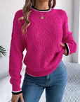 Contrast Trim Round Neck Long Sleeve Sweater