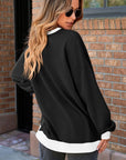 Dark Slate Gray Contrast Trim Round Neck Long Sleeve Sweatshirt