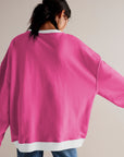 Pale Violet Red Contrast Trim Round Neck Long Sleeve Sweatshirt