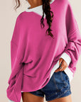 Maroon Contrast Trim Round Neck Long Sleeve Sweatshirt