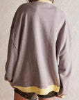 Gray Contrast Trim Round Neck Long Sleeve Sweatshirt