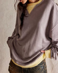 Dark Gray Contrast Trim Round Neck Long Sleeve Sweatshirt