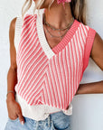 Striped Contrast V-Neck Sweater Vest