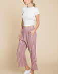 Gray Cotton Bleu by Nu Lab Striped Elastic Waist Wide Leg Pants