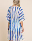 Light Gray Cotton Bleu by Nu Lab Tied Striped Plunge Half Sleeve Cover-Up