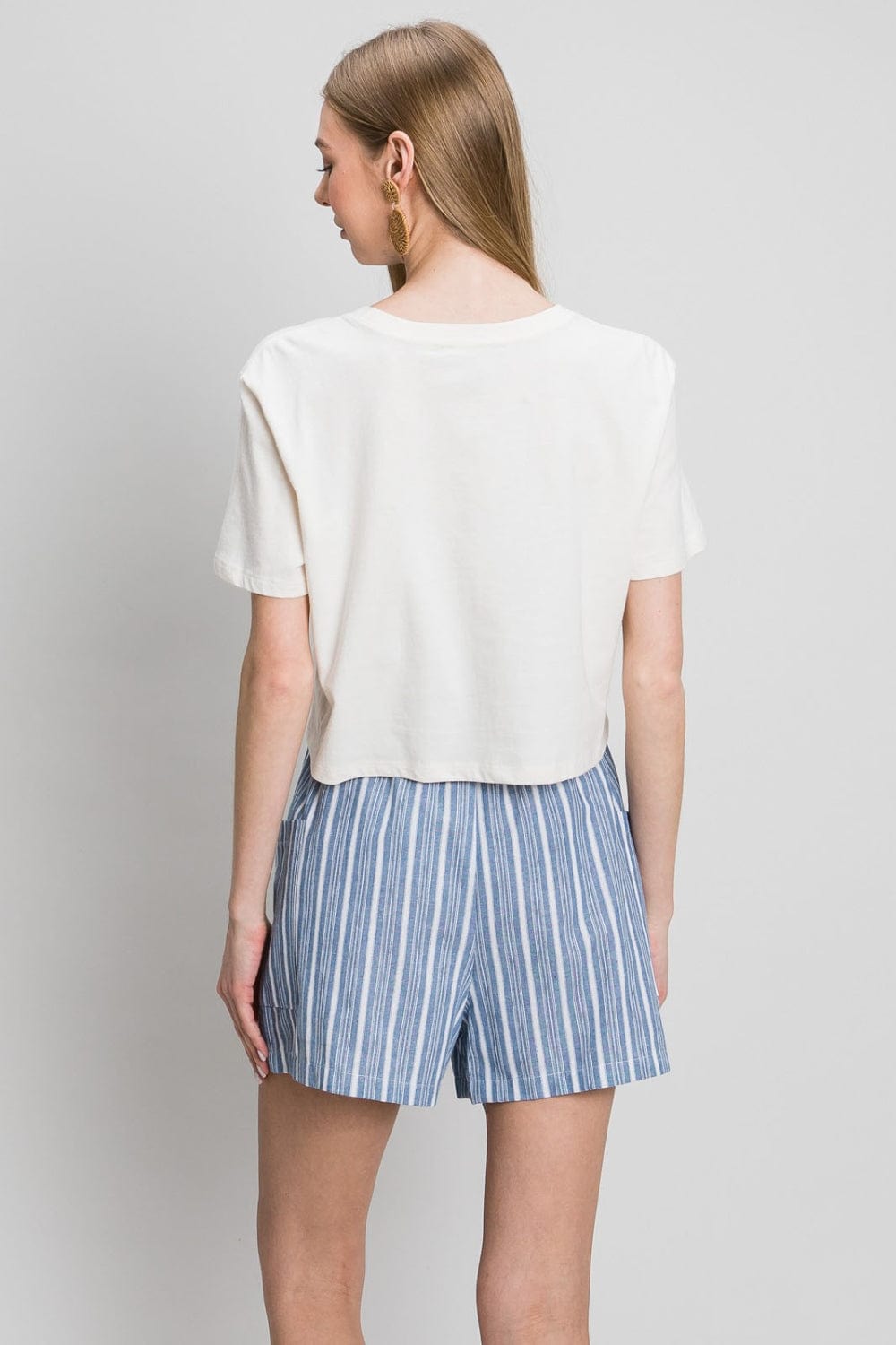 Light Gray Cotton Bleu by Nu Label Yarn Dye Striped Shorts