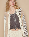 POL Leopard Exposed Seam Button Up Quilted Jacket