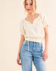 Antique White And The Why Back Waist Tie Cropped Blouse