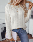 Cable-Knit Round Neck Long Sleeve Sweater