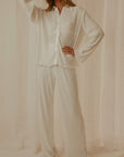 Collared Neck Long Sleeve Top and Pants Lounge Set