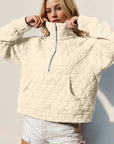 Double Take Half Zip Long Sleeve Quilted Sweatshirt with Pocket