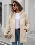 Fuzzy Zip Up Long Sleeve Hooded Jacket