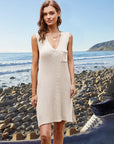 Light Gray Pocketed Slit V-Neck Sleeveless Dress