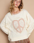 POL Round Neck Long Sleeve Thermal Knit Patch Top