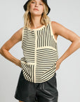 Umgee Round Neck Texture Striped Tank