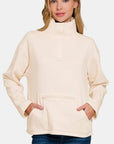 Zenana Turtleneck Half Snap Fleece Sweatshirt