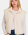 Zenana Zip Up Cropped Puffer Vest with Pockets