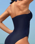 Dark Gray Crisscross Halter Neck One-Piece Swimwear