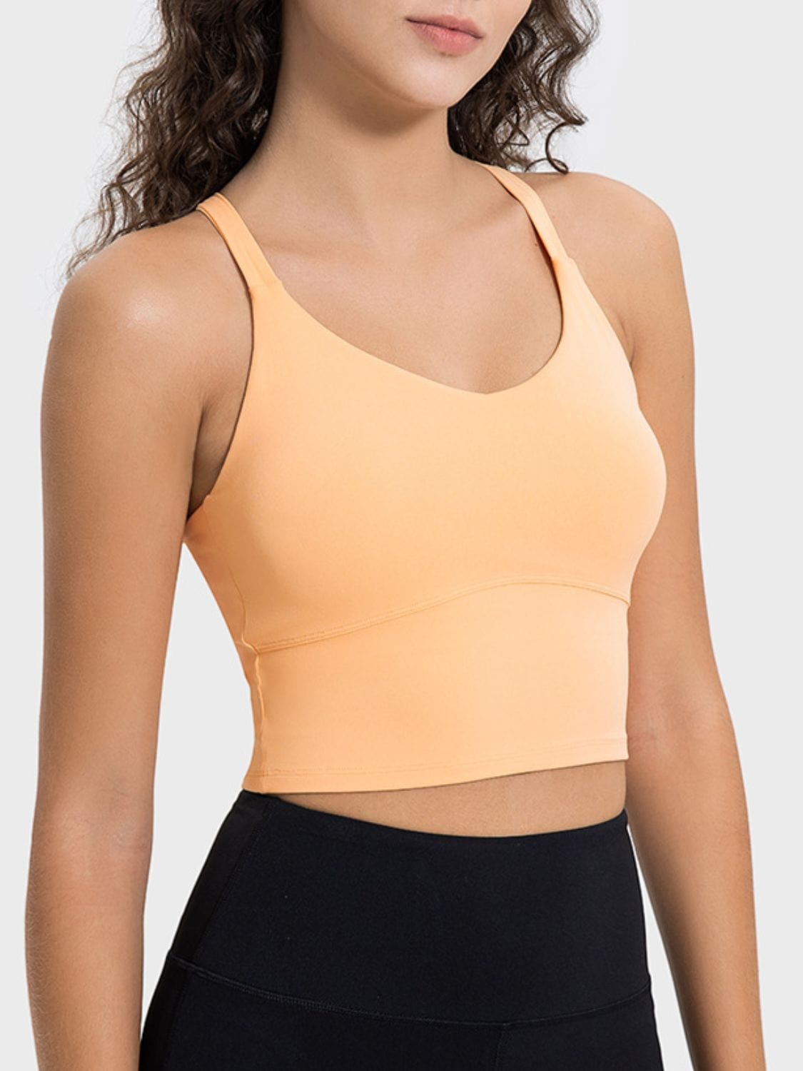 Tan Crisscross Round Neck Active Tank