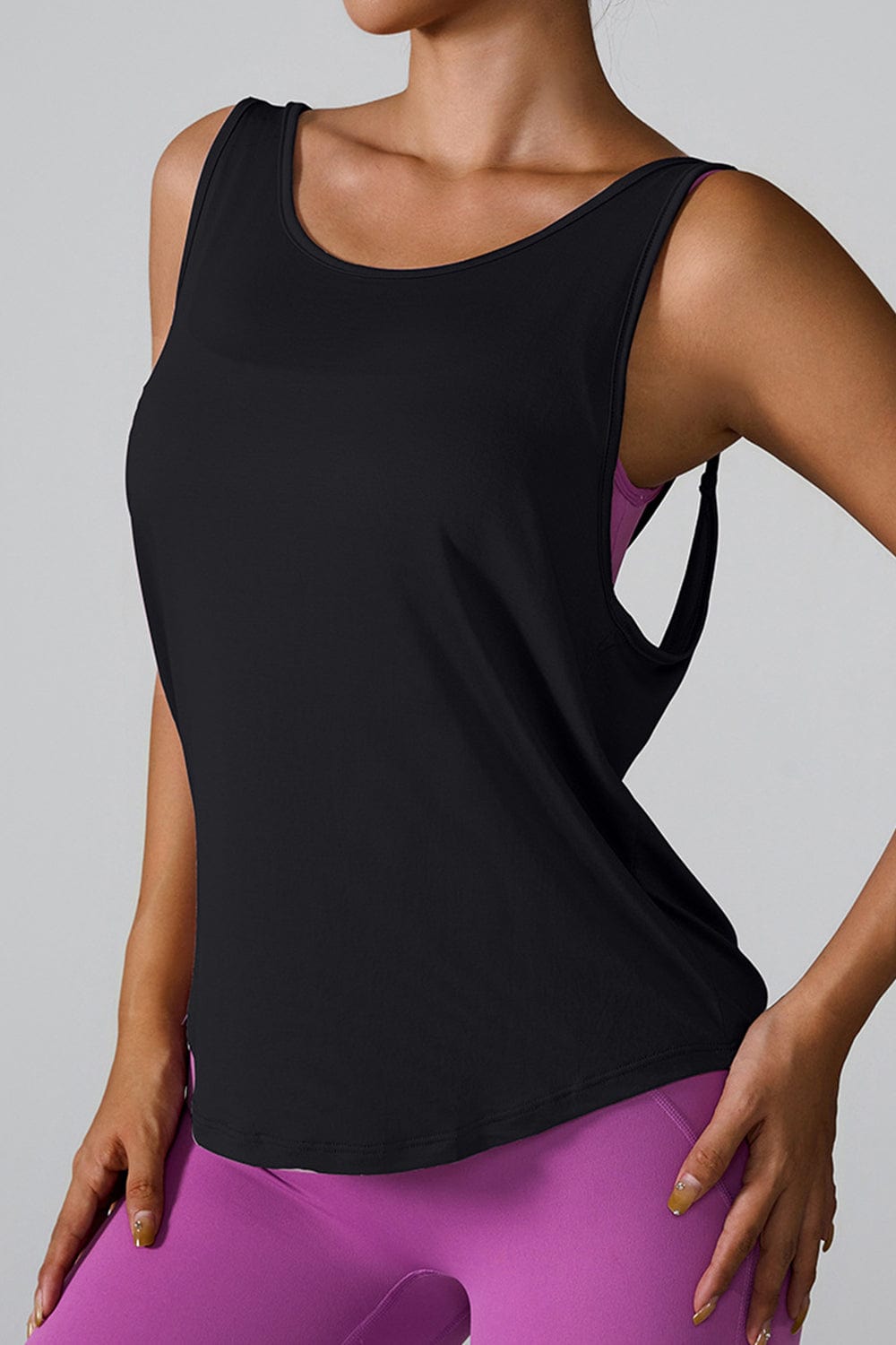 Black Crisscross Round Neck Active Tank