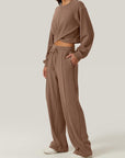 Crisscross Round Neck Top and Drawstring Pants Set