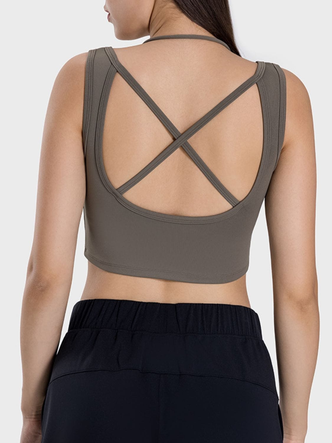 Rosy Brown Crisscross Square Neck Active Tank