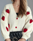 Crochet Strawberry V-Neck Long Sleeve Cardigan