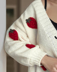 Crochet Strawberry V-Neck Long Sleeve Cardigan