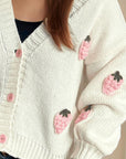 Crochet Strawberry V-Neck Long Sleeve Cardigan